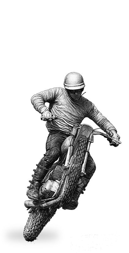 Vintage motorcycle racer illustration for The Mojave Classic.